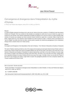 Convergence et divergence dans l interprétation du mythe d Orphée. - article ; n°4 ; vol.219, pg 503-513