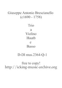 Partition complète, Trio a violon, Hautb e Basso, Brescianello, Giuseppe Antonio