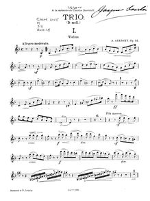 Partition de violon, Piano Trio No.1, D minor, Arensky, Anton