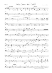 Partition violon 2, corde quatuor No.12, Op.127, E♭ major, Beethoven, Ludwig van