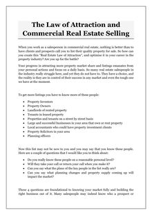The Law of Attraction and Commercial Real Estate Selling