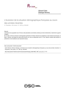 L évolution de la situation démographique française au cours des années récentes - article ; n°4 ; vol.22, pg 629-692