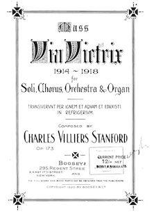 Partition complète, Mass via victrix, Op.173, Mass, via victrix, 1914-1918, for soli, chorus orchestra & organ. Transiverunt per ignem et aqum et eduxisti in refrigerium.