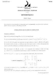 Mathématiques 2 2001 Classe Prepa MP Concours Instituts Nat. Polytechniques (INP - ENSI)