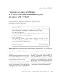 REDES NEURONALES ARTIFICIALES APLICADAS AL MODELADO DE LA MÁQUINA SÍNCRONA: UNA REVISIÓN(Artificial neural networks applied to synchronous machine modeling: a review)