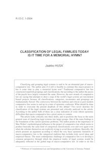 Classification of Legal Families Today. Is it time for a memorial hymn ? - article ; n°1 ; vol.56, pg 11-38
