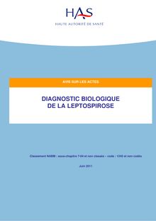 Diagnostic biologique de la leptospirose - Diagnostic biologique de la leptospirose - Document d avis
