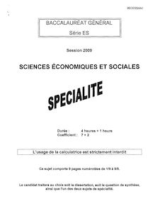 Sujet du bac ES 2009: Sciences Economiques Spécialité