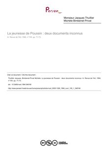 La jeunesse de Poussin : deux documents inconnus - article ; n°1 ; vol.105, pg 71-73