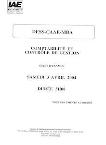 Comptabilité et contrôle de gestion 2004 Institut Administration des Entreprises Université Paris 1