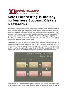 Oleksiy Nesterenko States that Sales Forecasting Is The Key To Business Success