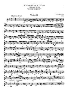 Partition violons II, Symphony No.8, Unvollendete (Unfinished), B minor