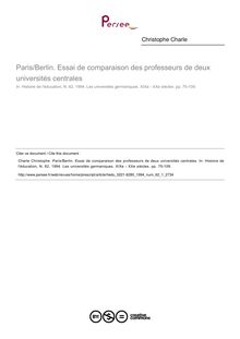 Paris/Berlin. Essai de comparaison des professeurs de deux universités centrales - article ; n°1 ; vol.62, pg 75-109