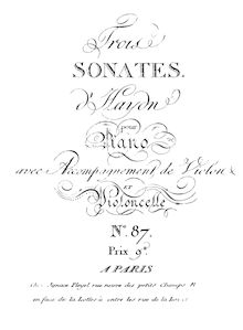 Partition Piano , partie, 3 Piano Trios, Hob.XV:27-29, Trois Sonatas pour Piano avec accompagnment de Violon et Violoncelle, No.87