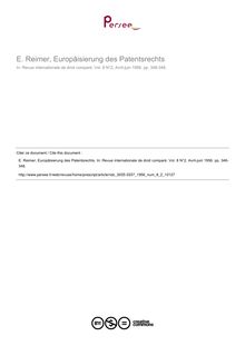 E. Reimer, Europâisierung des Patentsrechts - note biblio ; n°2 ; vol.8, pg 346-348