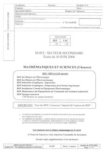 Mathématiques - Sciences 2004 CAP Installations en équipements électriques