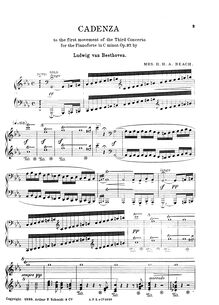 Partition Cadenza, Piano Concerto No.3, C Minor, Beethoven, Ludwig van par Ludwig van Beethoven
