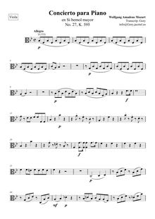 Partition viole de gambe, Piano Concerto No.27, B♭ major, Mozart, Wolfgang Amadeus