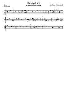 Partition ténor viole de gambe 2, octave aigu clef, Secondo Libro de Madrigali par Alfonso Fontanelli
