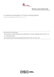 La présence étrangère en France métropolitaine - article ; n°1 ; vol.242, pg 7-15