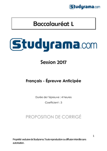 Corrigé Bac L 2017 - Français anticipé