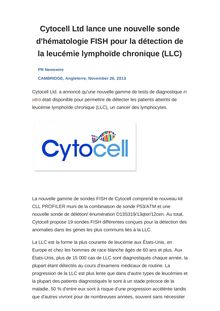 Cytocell Ltd lance une nouvelle sonde d hématologie FISH pour la détection de la leucémie lymphoïde chronique (LLC)