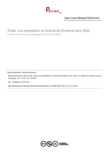 Tûrân, une description du khanat de Khokand vers 1832 - article ; n°2 ; vol.13, pg 192-231