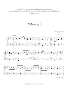 Partition Voluntary 3 en D major (Anonymous), Collection of Bénévoles pour orgue ou clavecin, composed by Dr. Green, Mr. Travers et several other eminent Masters