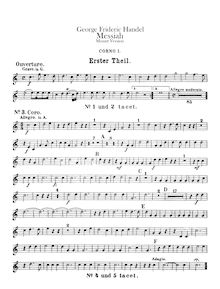 Partition cor 1, 2 (G, A, B♭, D, C, F, E♭), Messiah, Handel, George Frideric