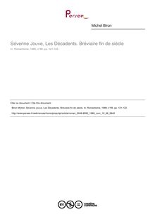 Séverine Jouve, Les Décadents. Bréviaire fin de siècle  ; n°66 ; vol.19, pg 121-122
