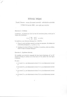UTBM 2002 mq41 resistance des materiaux : introduction aux calculs des structures genie mecanique et conception semestre 1 final