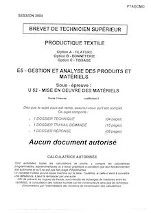 Mise en oeuvre des matériels 2004 Filature BTS Productique - textile