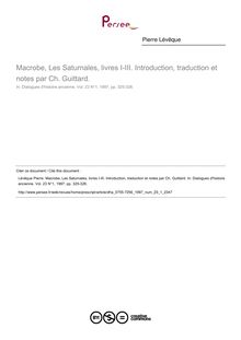 Macrobe, Les Saturnales, livres I-III. Introduction, traduction et notes par Ch. Guittard.  ; n°1 ; vol.23, pg 325-326