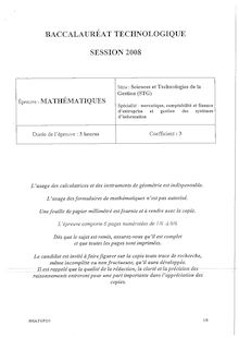 Sujet du bac STG 2008: Mathématiques MERC+CFE+GSI