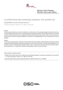 La performance des entreprises publiques. Une question de propriété ou de concurrence ?  - article ; n°6 ; vol.47, pg 1225-1238