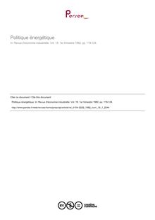 Politique énergétique  ; n°1 ; vol.19, pg 119-124