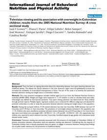 Television viewing and its association with overweight in Colombian children: results from the 2005 National Nutrition Survey: A cross sectional study