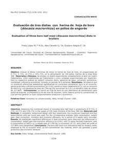 Evaluación de tres dietas con harina de hoja de bore (Alocasia macrorrhiza) en pollos de engorde