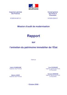 Entretien du patrimoine immobilier de l Etat - Rapport de la mission d audit de modernisation. Supplément au Moniteur TPB n° 5392 du 30 mars 2007.