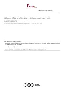 Crise de l État et affirmation ethnique en Afrique noire contemporaine - article ; n°5 ; vol.22, pg 1017-1048