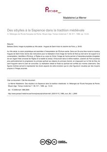 Des sibylles à la Sapience dans la tradition médiévale - article ; n°1 ; vol.98, pg 13-33
