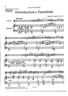 Partition de piano, Introduction et Tarantelle, Op.43