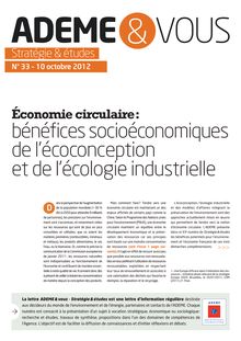 Economie circulaire : bénéfices socioéconomiques de l écoconception et de l écologie industrielle.