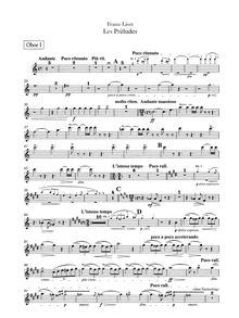 Partition hautbois 1, 2, Les Préludes, Symphonic Poem No.3, Liszt, Franz