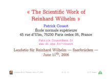 The Scientific Work of Reinhard Wilhelm