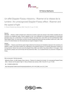 Un effet Doppler-Fizeau méconnu : Roemer et la vitesse de la lumière / An unrecognized Doppler-Fizeau effect : Roemer and the speed of light - article ; n°3 ; vol.55, pg 411-430