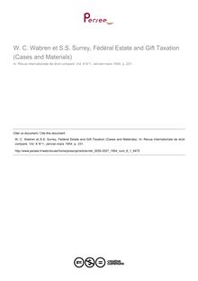 W. C. Wabren et S.S. Surrey, Fédéral Estate and Gift Taxation (Cases and Materials) - note biblio ; n°1 ; vol.6, pg 231-231