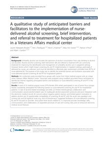 A qualitative study of anticipated barriers and facilitators to the implementation of nurse-delivered alcohol screening, brief intervention, and referral to treatment for hospitalized patients in a Veterans Affairs medical center