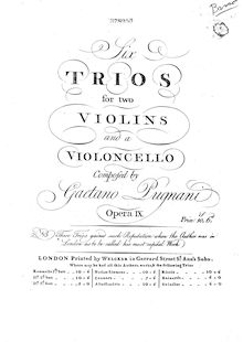 Partition violoncelle, 6 corde Trios, 6 trios for 2 violins and a violoncello