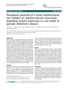 Therapeutic potential of a novel multifunctional iron chelator on cognitive decicits and insulin degrading enzyme expression in a rat model of sporadic Alzheimer s disease